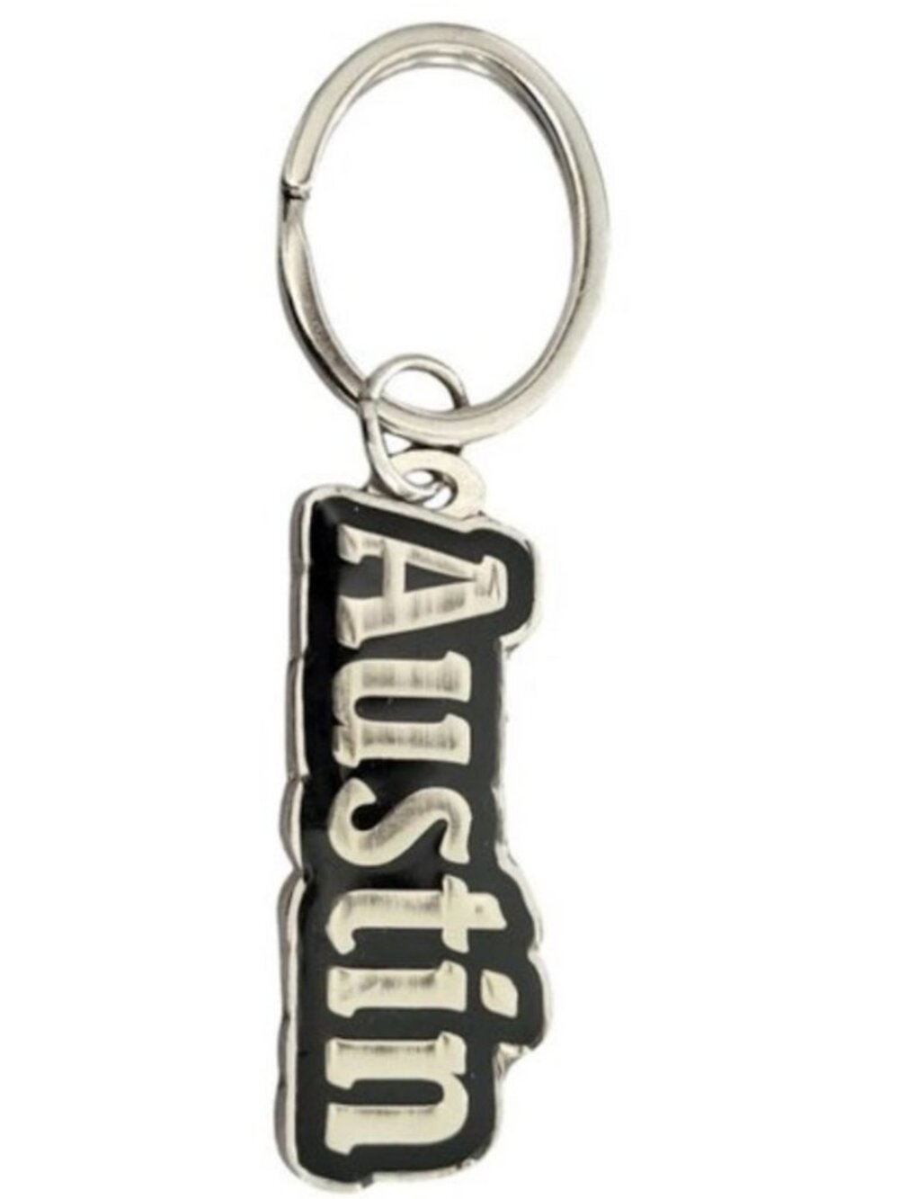 SWIBCO NW0T Black & Silver Galaxy Keychain Silver Metal Personalized Name AUSTIN
